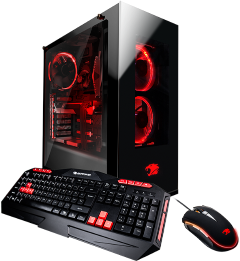 Modern Gaming Computer with red lights