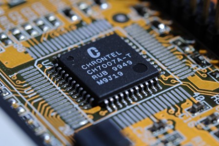 Closeup picture of a motherboard chip